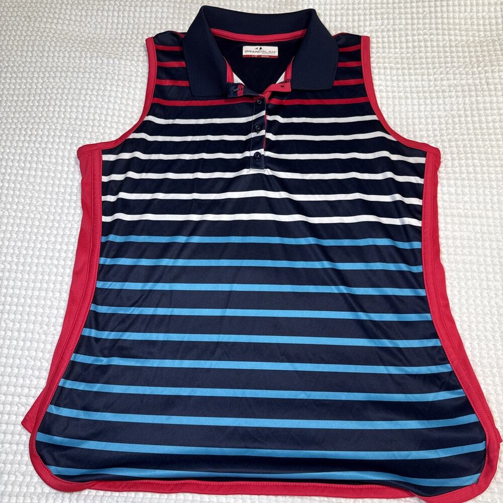 Womens Large Sleeveless Golf Polo Shirts Lot of 2 Plaid Stripe Athletic Stretch - Picture 9 of 15